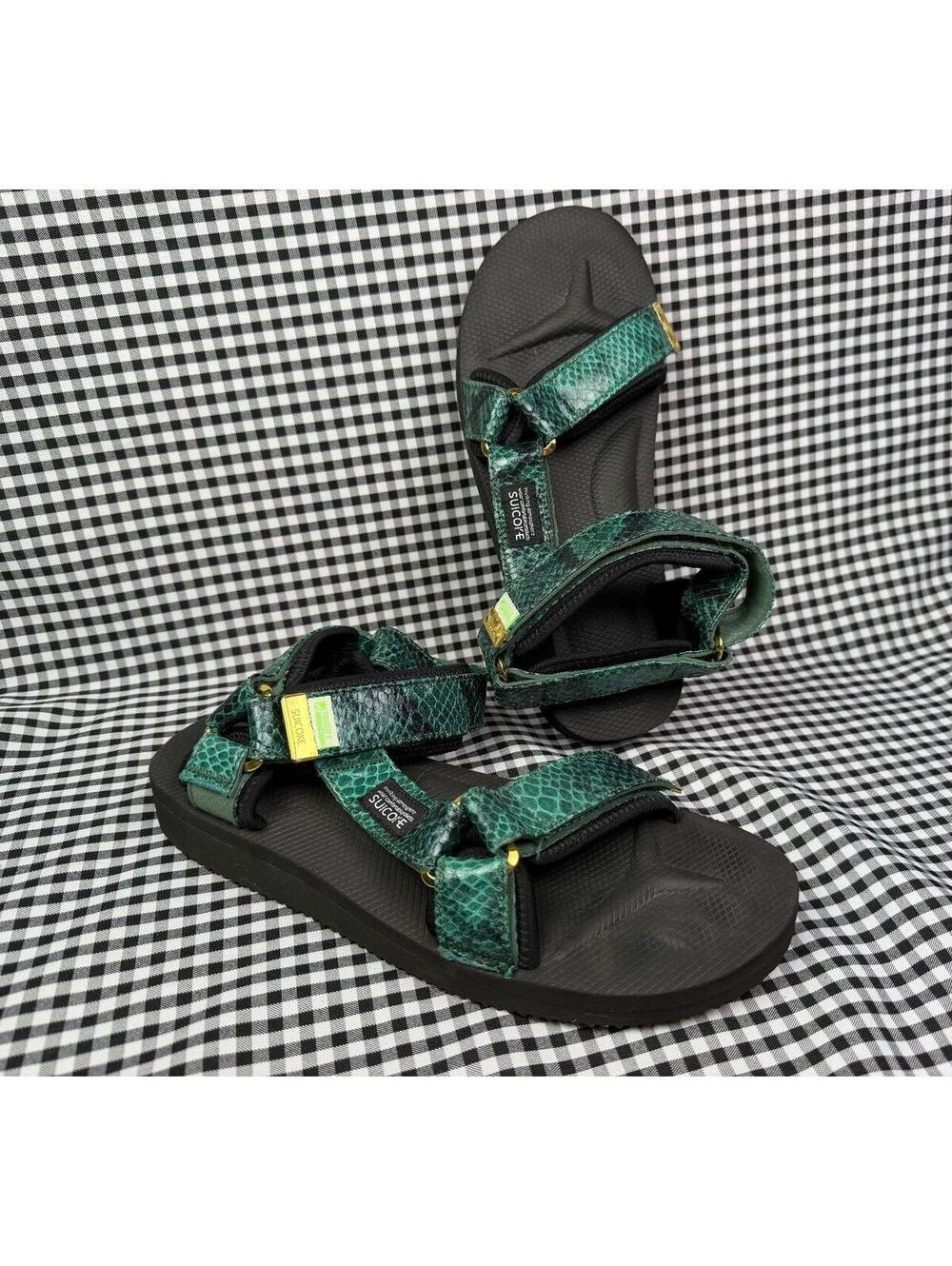 Suicoke Green Snake Print Strap Sandals Women's 9 Gold Hardware Sport Utility